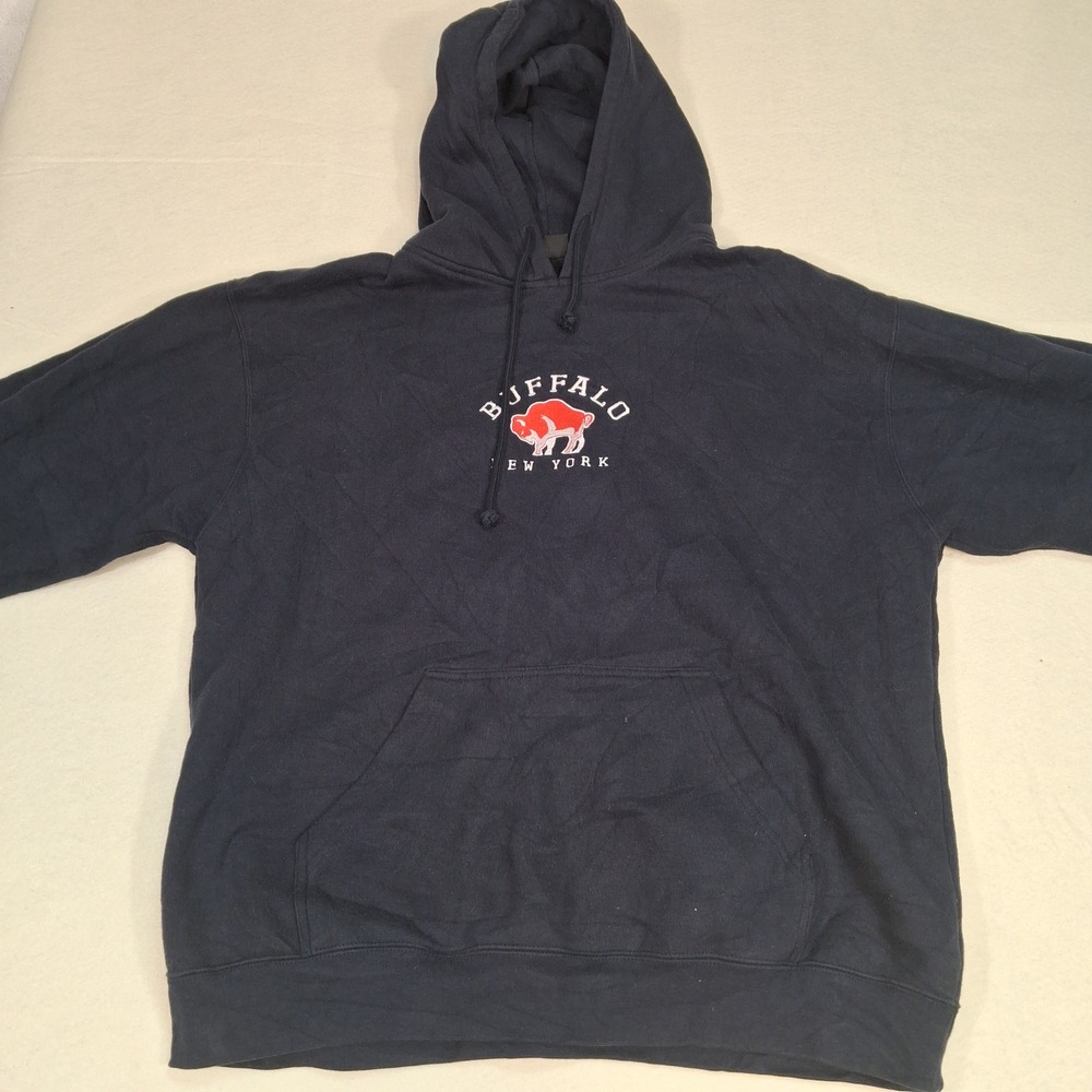 Pennant Buffalo New York Hoodie Mens XL Navy Blue Embroidered Bison Graphic